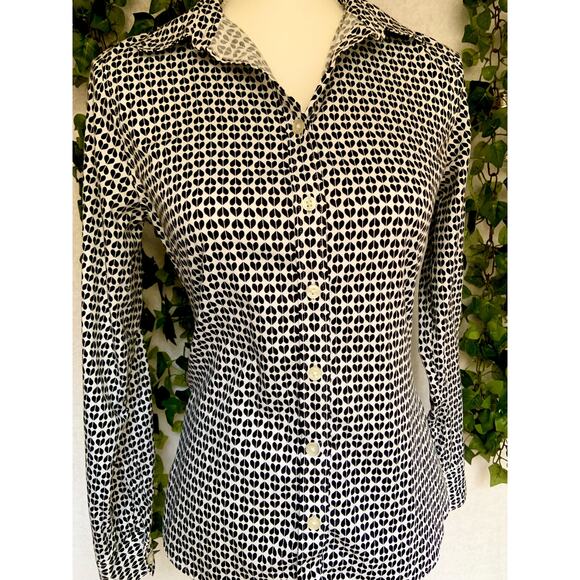 Banana Republic Non Iron Fitted Black White Long Sleeve Button Up Top Women's 6 - Picture 3 of 11